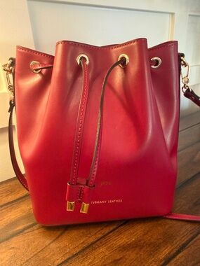 Tuscany Red Leather Drawstring Crossbody Bucket Bag